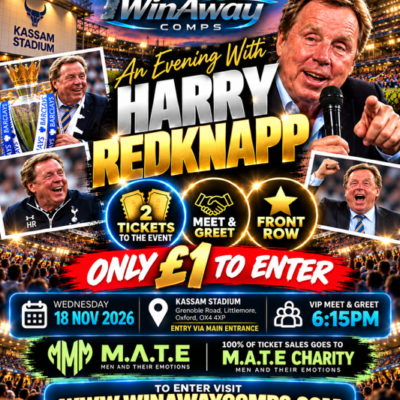 CHARITY DRAW! An Evening With Harry Redknapp at Kassam Stadium - Oxford! Meet & Greet VIP Tickets x2
